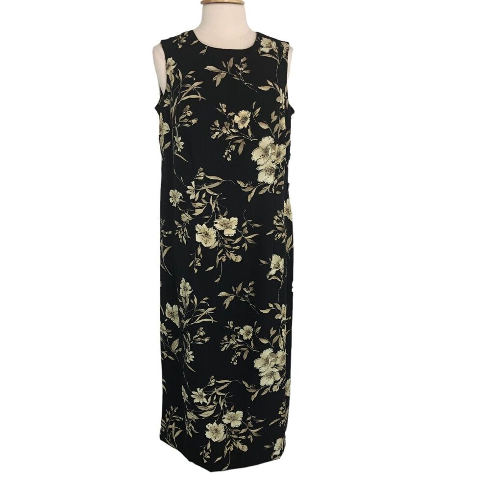 R&K Originals Career Maxi Shift Dress Jewel Neck Sleeveless Size 14W Vintage